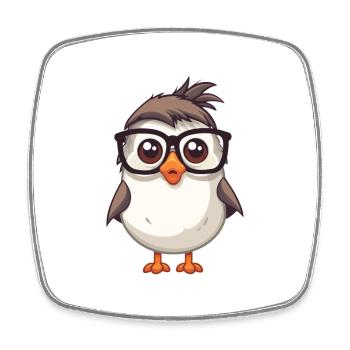 Moineau à lunettes Dessin animé Kawaii Illustration - Magnet carré - blanc - Devant