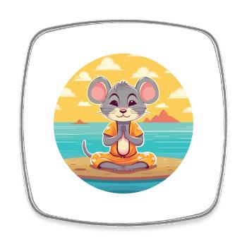 Maus-Karikatur-Yoga-Strand-Sommer-Illustration - Viereckiger Kühlschrankmagnet - Weiß - Vorne
