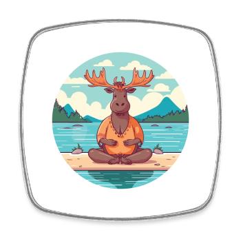 Elchkarikatur Yoga Strand Sommer Illustration - Viereckiger Kühlschrankmagnet - Weiß - Vorne