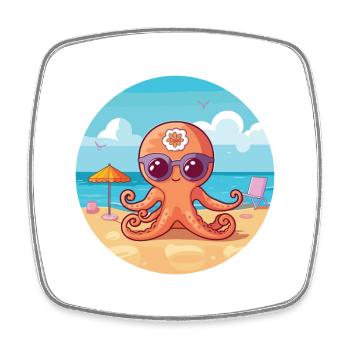 Oktopus-Karikatur-Yoga-Strand-Sommer-Illustration - Viereckiger Kühlschrankmagnet - Weiß - Vorne