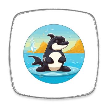 Orca-Karikatur-Yoga-Strand-Sommer-Illustration - Viereckiger Kühlschrankmagnet - Weiß - Vorne