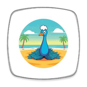 Pfauenkarikatur Yoga Strand Sommer Illustration - Viereckiger Kühlschrankmagnet - Weiß - Vorne