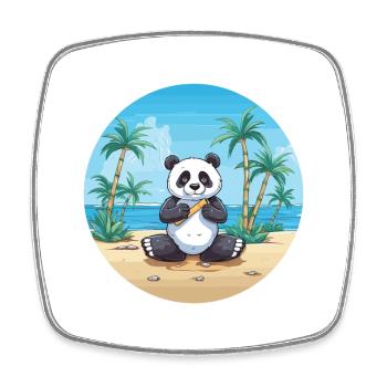 Panda Cartoon Yoga Beach Summer Illustration - Square fridge magnet - white - Front