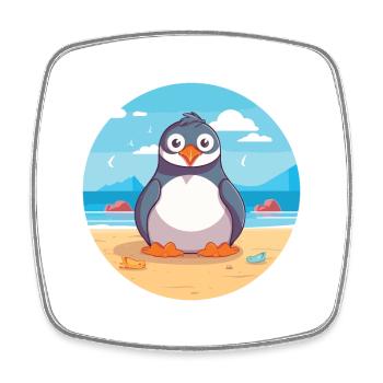 Pinguin-Karikatur-Yoga-Strand-Sommer-Illustration - Viereckiger Kühlschrankmagnet - Weiß - Vorne