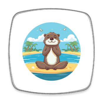 Otter-Karikatur-Yoga-Strand-Sommer-Illustration - Viereckiger Kühlschrankmagnet - Weiß - Vorne