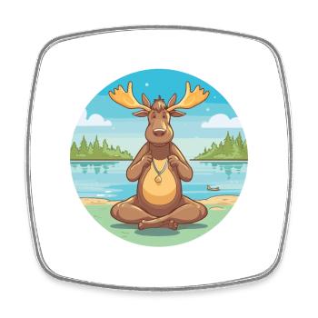 Elchkarikatur Yoga Strand Sommer Illustration - Viereckiger Kühlschrankmagnet - Weiß - Vorne