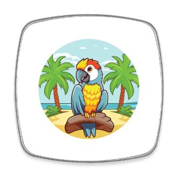 Papageien-Karikatur-Yoga-Strand-Sommer-Illustration - Viereckiger Kühlschrankmagnet - Weiß - Vorne