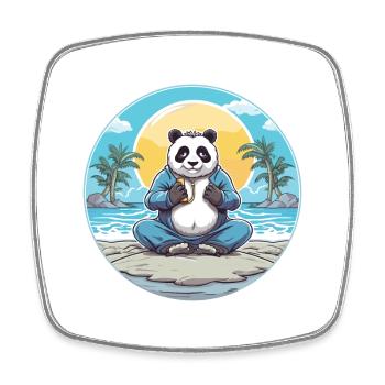 Panda Cartoon Yoga Beach Summer Illustration - Square fridge magnet - white - Front