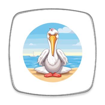 Pelican Cartoon Yoga Beach Summer Illustration - Square fridge magnet - white - Front