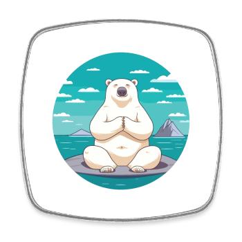 Polar Bear Cartoon Yoga Beach Summer Illustration - Square fridge magnet - white - Front