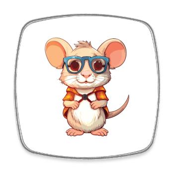 Ratte trägt Brille Karikatur Kawaii Illustration - Viereckiger Kühlschrankmagnet - Weiß - Vorne