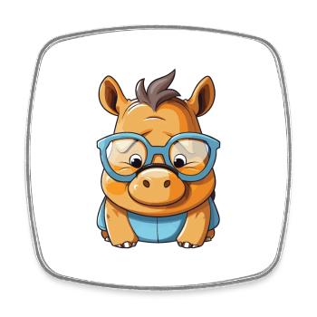 Nashorn trägt Brille Karikatur Kawaii Illustration - Viereckiger Kühlschrankmagnet - Weiß - Vorne