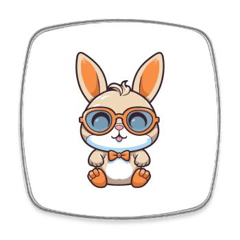 Kaninchen mit Brille Karikatur Kawaii Illustration - Viereckiger Kühlschrankmagnet - Weiß - Vorne