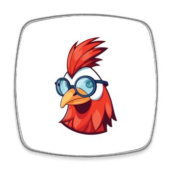 Rooster With Glasses Cartoon Kawaii Illustration - Square fridge magnet - white - Front