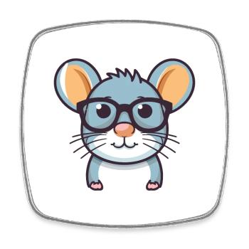 Ratte trägt Brille Karikatur Kawaii Illustration - Viereckiger Kühlschrankmagnet - Weiß - Vorne