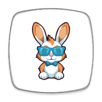 Kaninchen mit Brille Karikatur Kawaii Illustration - Viereckiger Kühlschrankmagnet - Weiß - Vorne