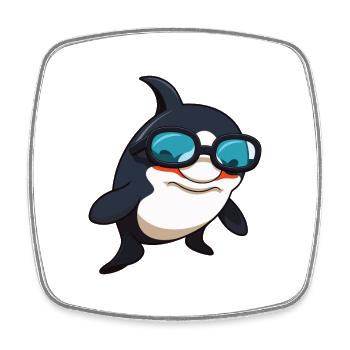 Orque portant des lunettes Cartoon Kawaii Illustration - Magnet carré - blanc - Devant
