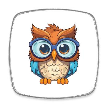 Hibou portant des lunettes Dessin animé Kawaii Illustration - Magnet carré - blanc - Devant