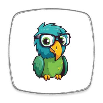 Papagei mit Brille Cartoon Kawaii Illustration - Viereckiger Kühlschrankmagnet - Weiß - Vorne