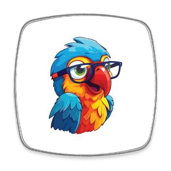 Papagei mit Brille Cartoon Kawaii Illustration - Viereckiger Kühlschrankmagnet - Weiß - Vorne