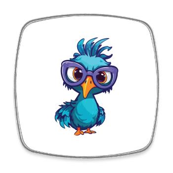 Peacock With Glasses Cartoon Kawaii Illustration - Square fridge magnet - white - Front