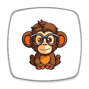 Affe mit Brille Karikatur Kawaii Illustration - Viereckiger Kühlschrankmagnet - Weiß - Vorne
