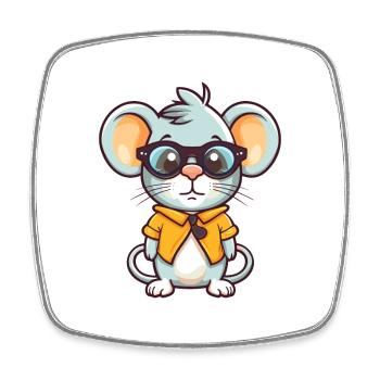 Maus mit Brille Cartoon Kawaii Illustration - Viereckiger Kühlschrankmagnet - Weiß - Vorne