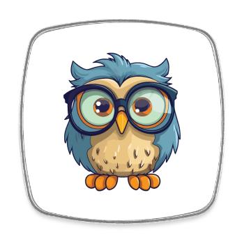 Hibou portant des lunettes Dessin animé Kawaii Illustration - Magnet carré - blanc - Devant