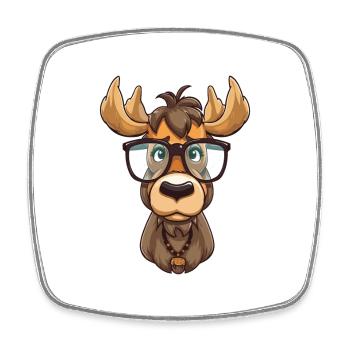 Elch mit Brille Cartoon Kawaii Illustration - Viereckiger Kühlschrankmagnet - Weiß - Vorne