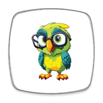 Papagei mit Brille Cartoon Kawaii Illustration - Viereckiger Kühlschrankmagnet - Weiß - Vorne