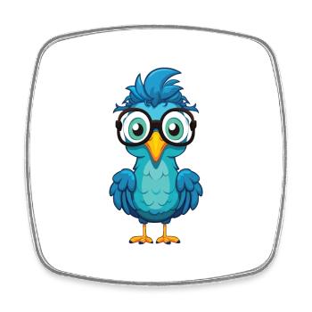 Peacock With Glasses Cartoon Kawaii Illustration - Square fridge magnet - white - Front