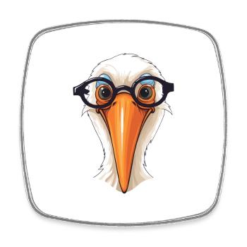 Pelican With Glasses Cartoon Kawaii Illustration - Square fridge magnet - white - Front
