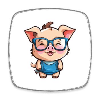 Schwein mit Brille Cartoon Kawaii Illustration - Viereckiger Kühlschrankmagnet - Weiß - Vorne