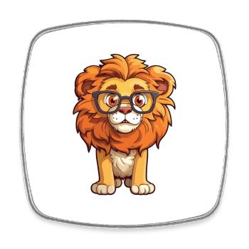 Lion portant des lunettes Dessin animé Kawaii Illustration - Magnet carré - blanc - Devant