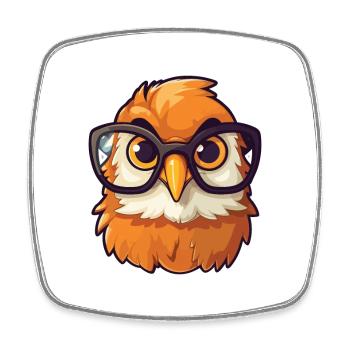 Hawk Wearing Glasses Cartoon Kawaii Illustration - Square fridge magnet - white - Front