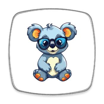 Koala portant des lunettes Cartoon Kawaii Illustration - Magnet carré - blanc - Devant
