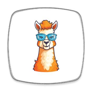 Llama Wearing Glasses Cartoon Kawaii Illustration - Square fridge magnet - white - Front