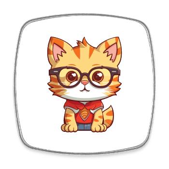 Kitten Wearing Glasses Cartoon Kawaii Illustration - Square fridge magnet - white - Front