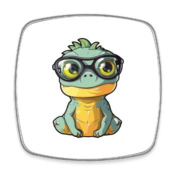 Iguana Wearing Glasses Cartoon Kawaii Illustration - Square fridge magnet - white - Front