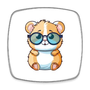 Hamster mit Brille Cartoon Kawaii Illustration - Viereckiger Kühlschrankmagnet - Weiß - Vorne