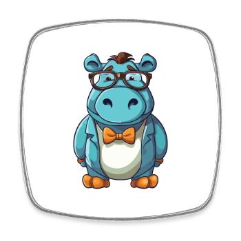 Hippopotamus Cartoon Kawaii Colorful Illustration - Square fridge magnet - white - Front