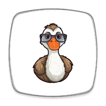 Goose Wearing Glasses Cartoon Kawaii Illustration - Square fridge magnet - white - Front