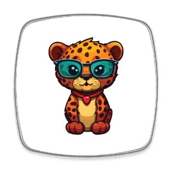 Jaguar trägt Brille Cartoon Kawaii Illustration - Viereckiger Kühlschrankmagnet - Weiß - Vorne