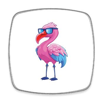 Flamingo With Glasses Cartoon Kawaii Illustration - Square fridge magnet - white - Front