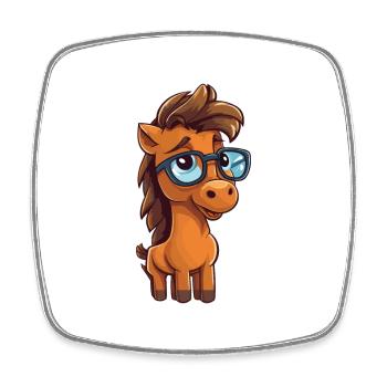 cheval portant des lunettes dessin animé Kawaii Illustration - Magnet carré - blanc - Devant