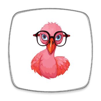 Flamingo With Glasses Cartoon Kawaii Illustration - Square fridge magnet - white - Front