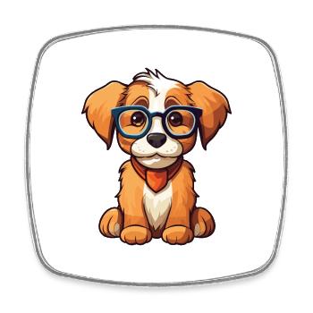 chien portant des lunettes dessin animé Kawaii Illustration - Magnet carré - blanc - Devant