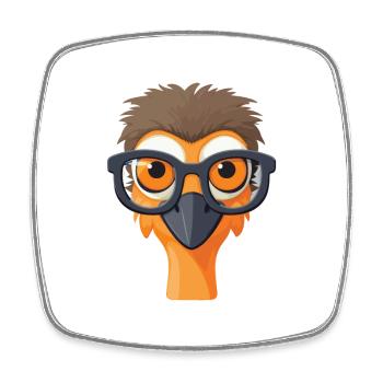 Emu Wearing Glasses Cartoon Kawaii Illustration - Square fridge magnet - white - Front