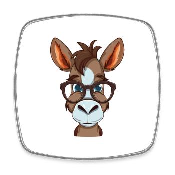 Donkey Wearing Glasses Cartoon Kawaii Illustration - Square fridge magnet - white - Front