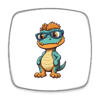 dinosaure avec des lunettes dessin animé Kawaii illustration - Magnet carré - blanc - Devant